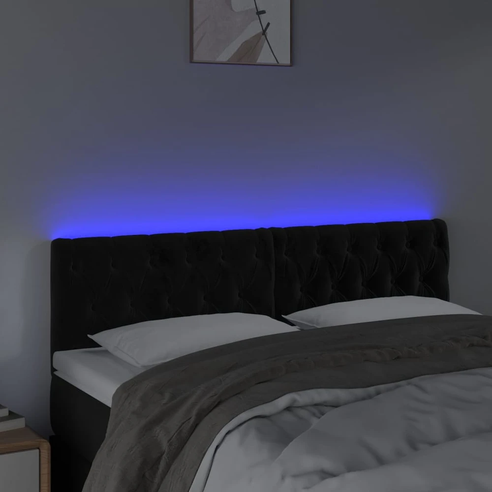 Galvūgalis su LED, juodos spalvos, 144x7x78/88cm, aksomas
