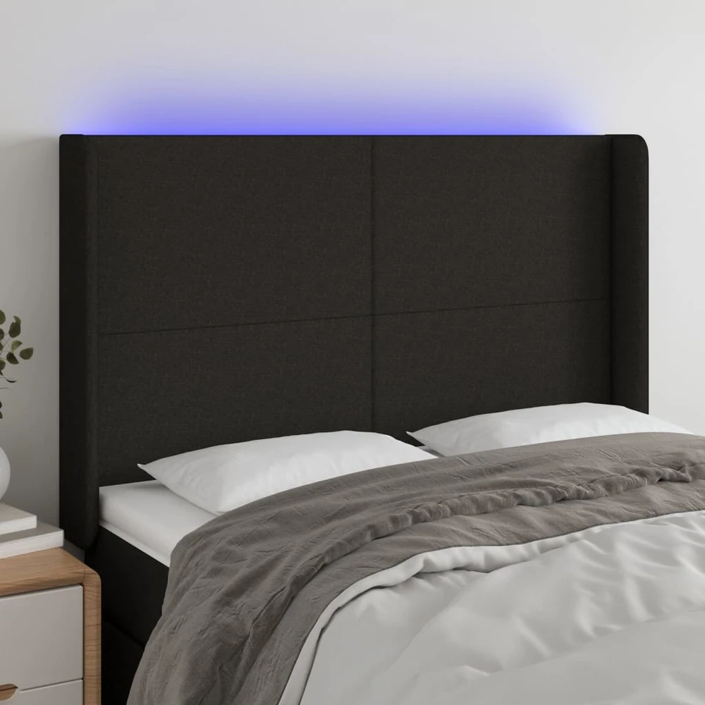 Galvūgalis su LED, juodos spalvos, 147x16x118/128cm, audinys
