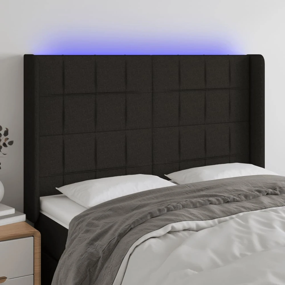 Galvūgalis su LED, juodos spalvos, 147x16x118/128cm, audinys