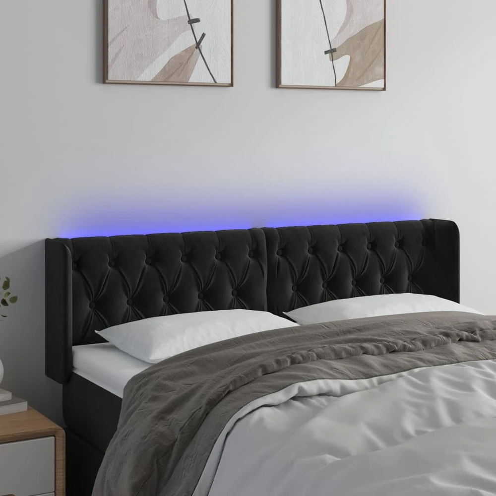 Galvūgalis su LED, juodos spalvos, 147x16x78/88cm, aksomas