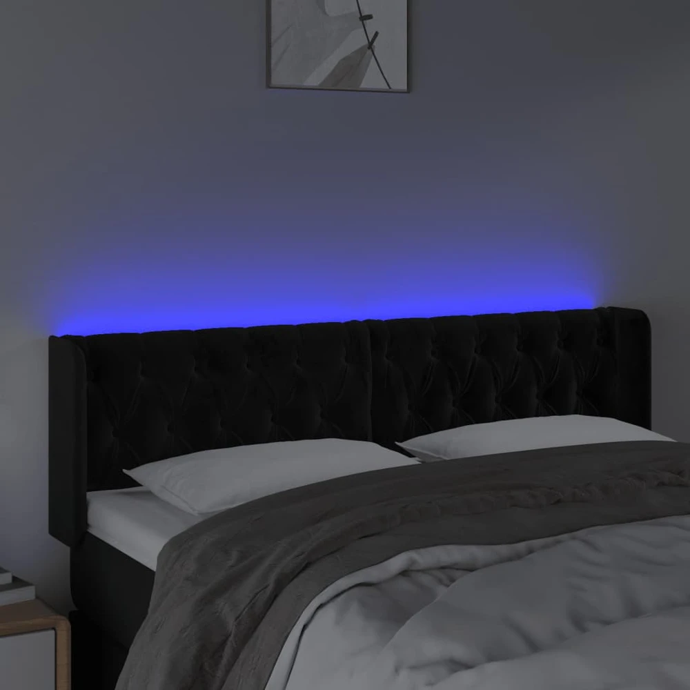 Galvūgalis su LED, juodos spalvos, 163x16x78/88cm, aksomas