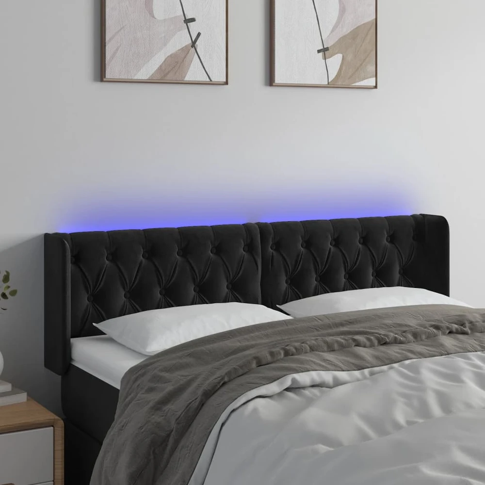 Galvūgalis su LED, juodos spalvos, 163x16x78/88cm, aksomas