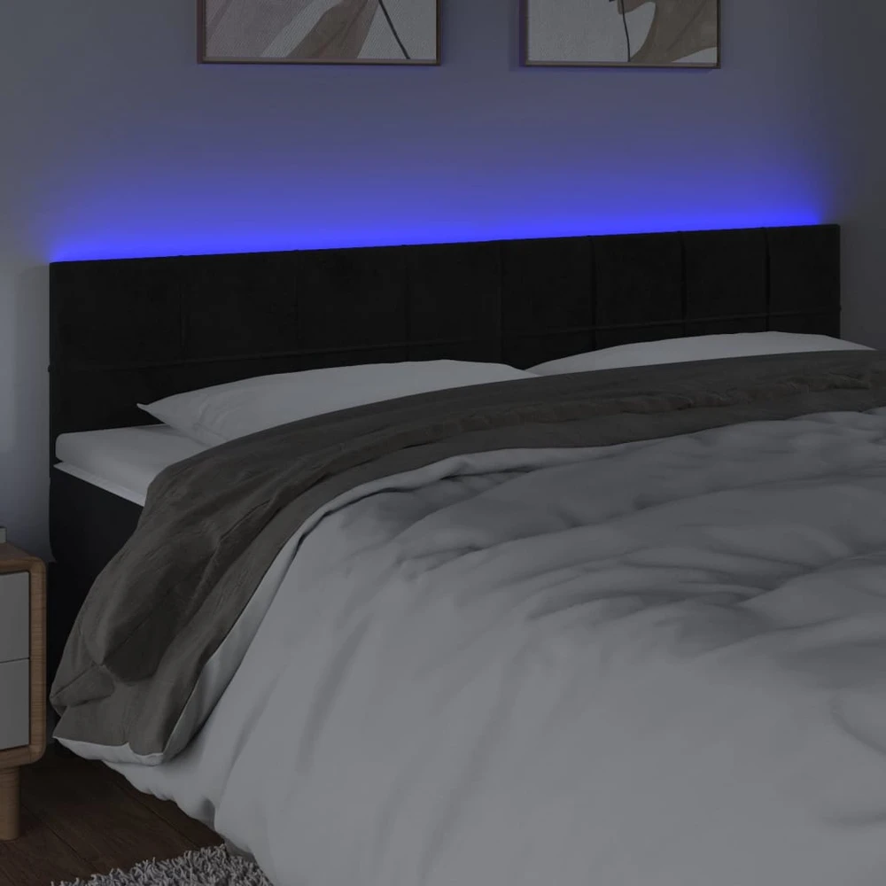 Galvūgalis su LED, juodos spalvos, 180x5x78/88cm, aksomas