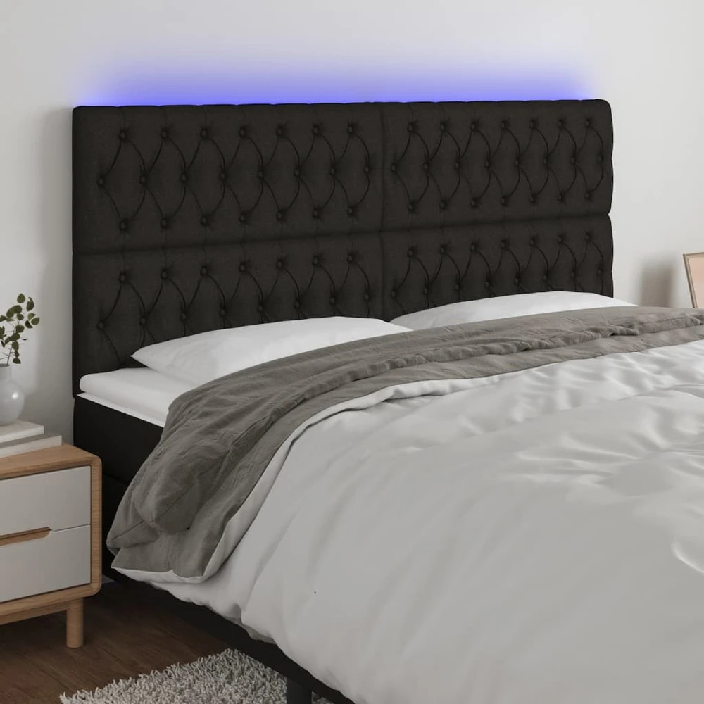 Galvūgalis su LED, juodos spalvos, 180x7x118/128cm, audinys