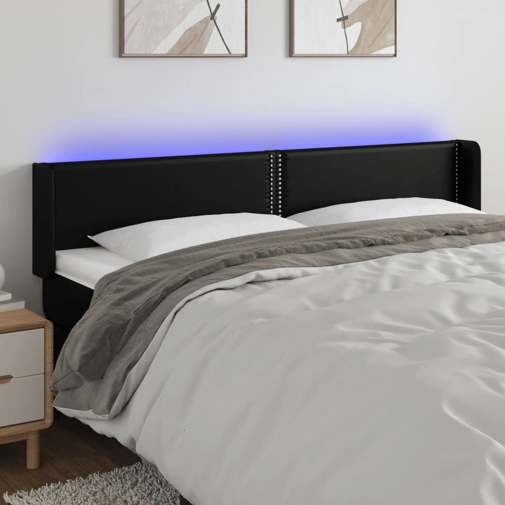 Galvūgalis su LED, juodos spalvos, 183x16x78/88cm, dirbtinė oda