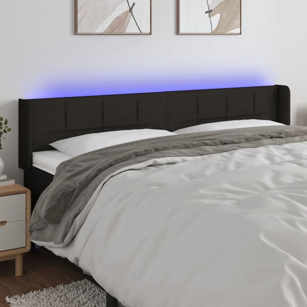 Galvūgalis su LED, juodos spalvos, 183x16x78/88cm, audinys