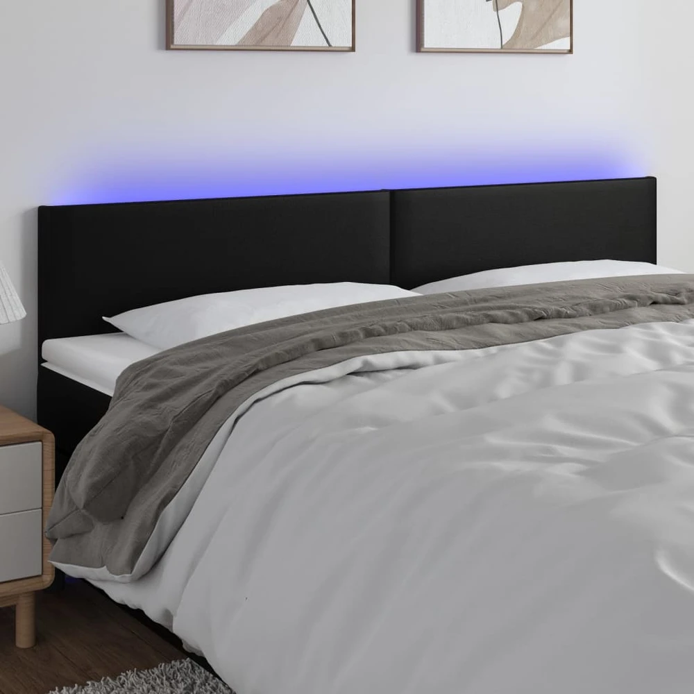 Galvūgalis su LED, juodos spalvos, 200x5x78/88cm, dirbtinė oda