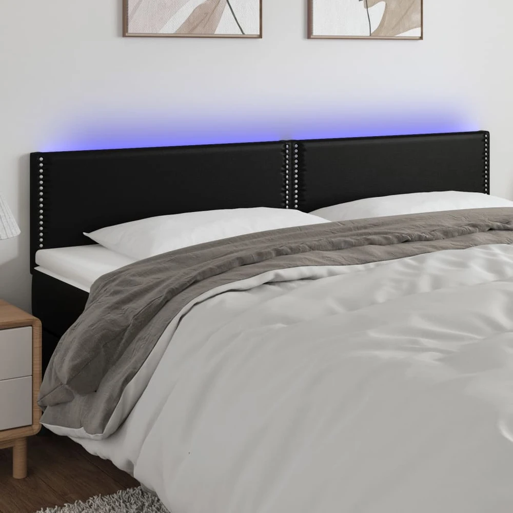 Galvūgalis su LED, juodos spalvos, 200x5x78/88cm, dirbtinė oda