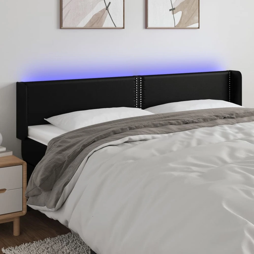 Galvūgalis su LED, juodos spalvos, 203x16x78/88cm, dirbtinė oda