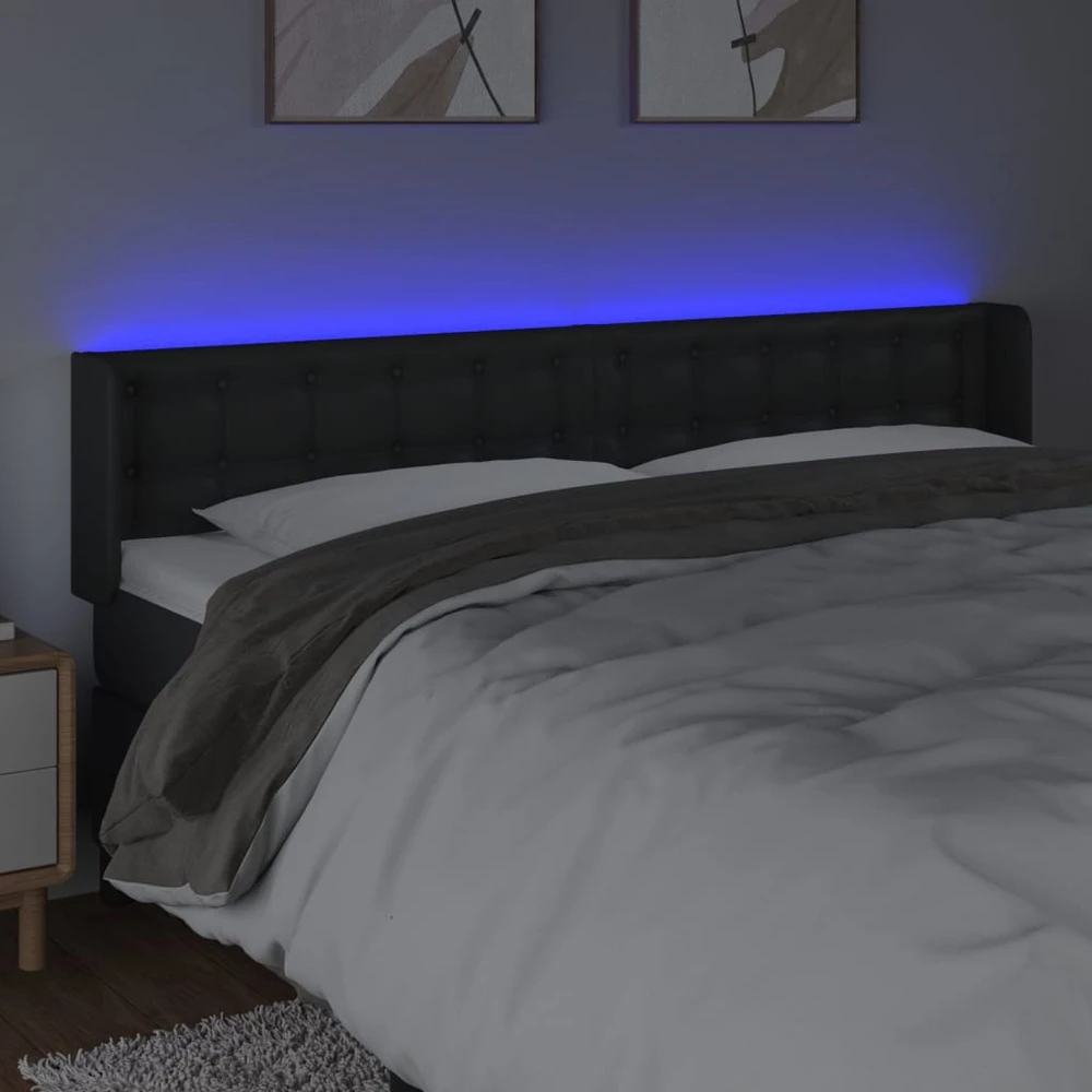 Galvūgalis su LED, juodos spalvos, 203x16x78/88cm, dirbtinė oda