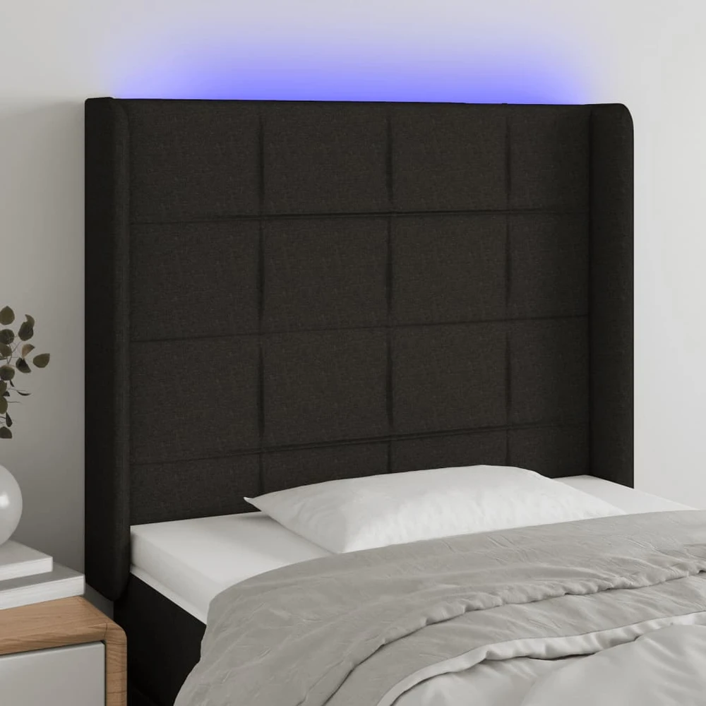 Galvūgalis su LED, juodos spalvos, 93x16x118/128cm, audinys