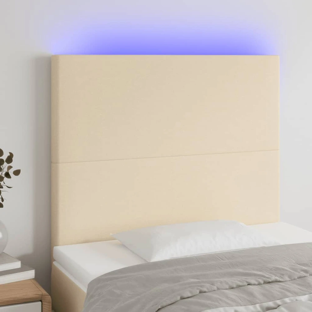 Galvūgalis su LED, kreminės spalvos, 90x5x118/128cm, audinys