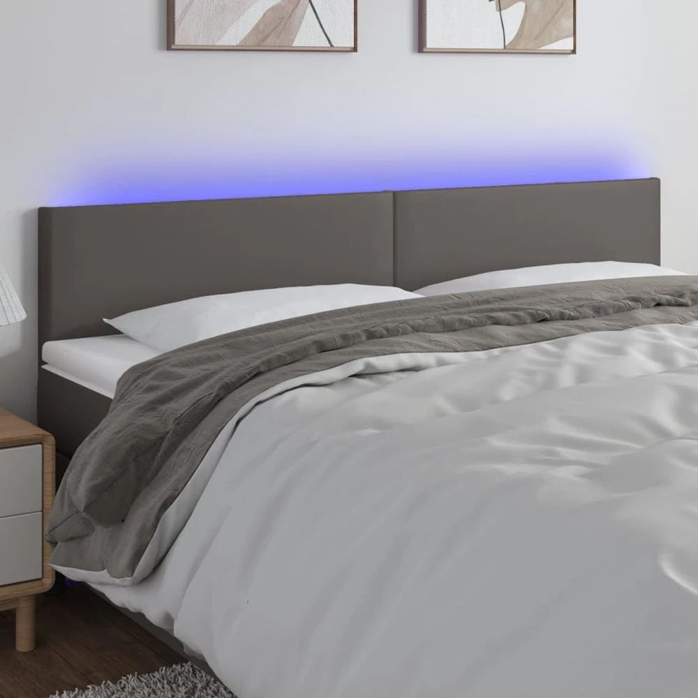 Galvūgalis su LED, pilkos spalvos, 180x5x78/88cm, dirbtinė oda