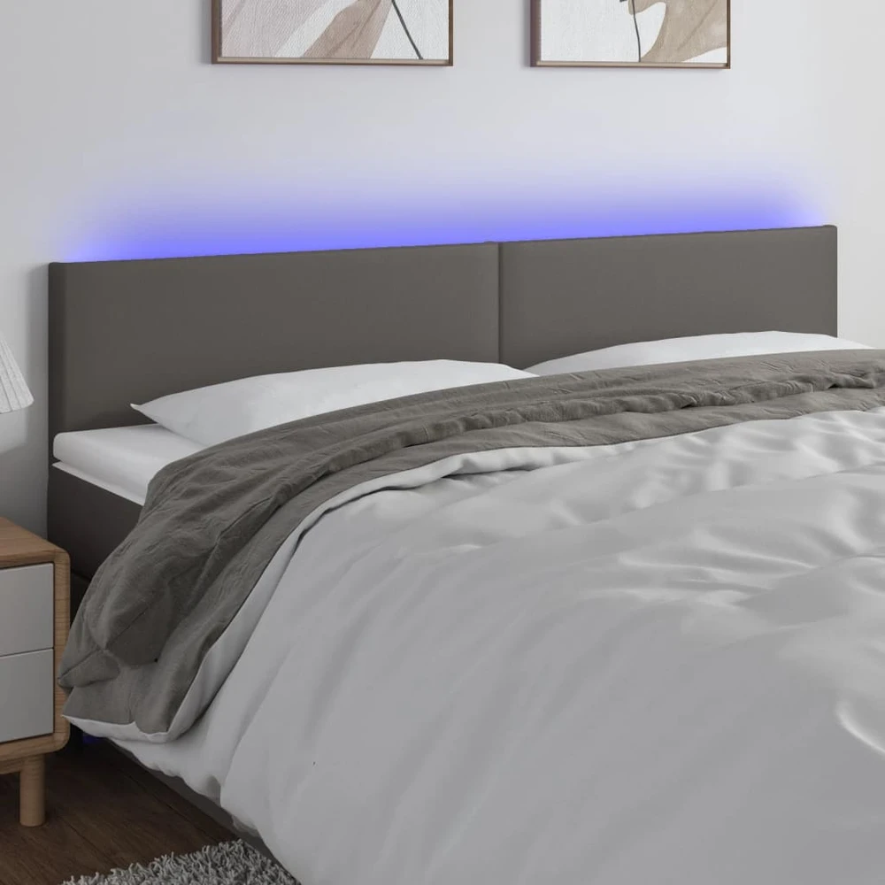 Galvūgalis su LED, pilkos spalvos, 200x5x78/88cm, dirbtinė oda