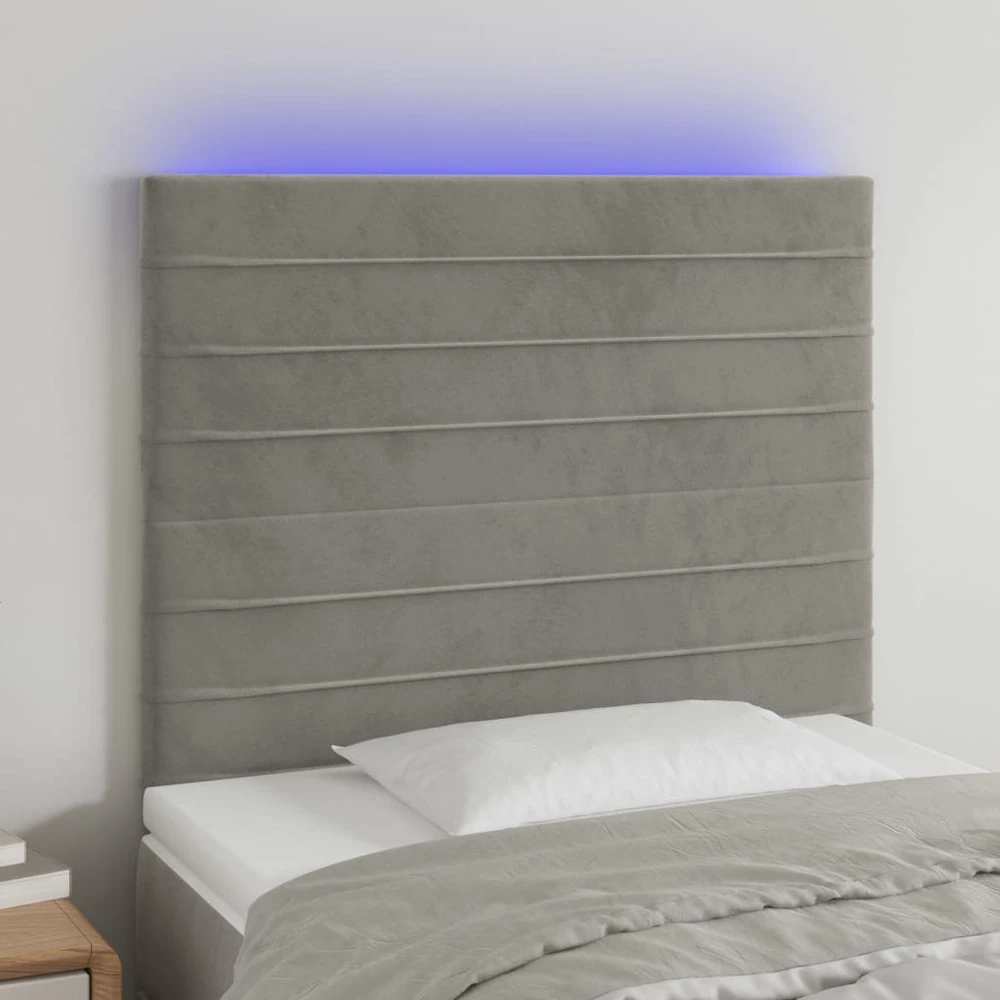 Galvūgalis su LED, šviesiai pilkas, 100x5x118/128cm, aksomas
