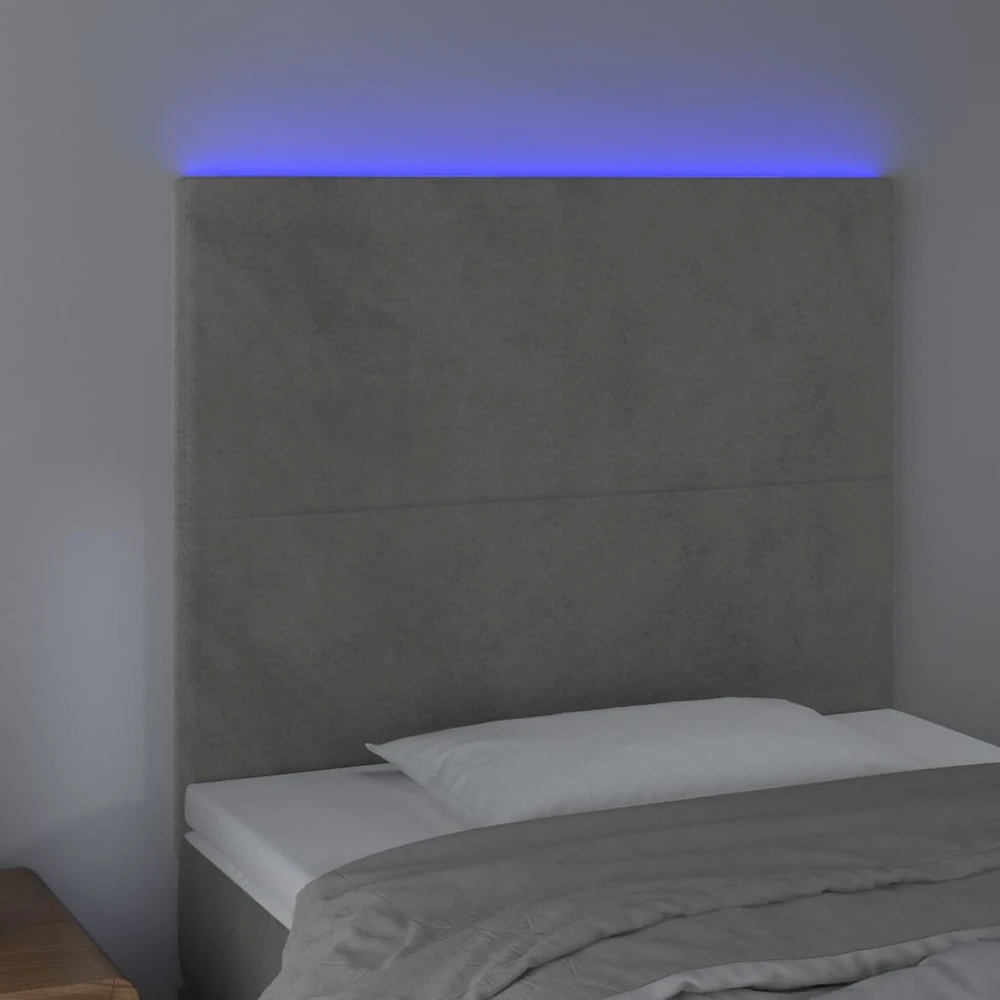 Galvūgalis su LED, šviesiai pilkas, 100x5x118/128cm, aksomas