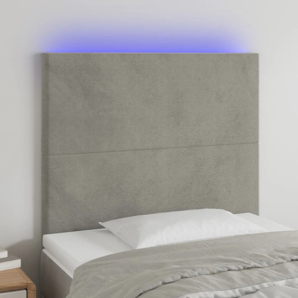 Galvūgalis su LED, šviesiai pilkas, 100x5x118/128cm, aksomas