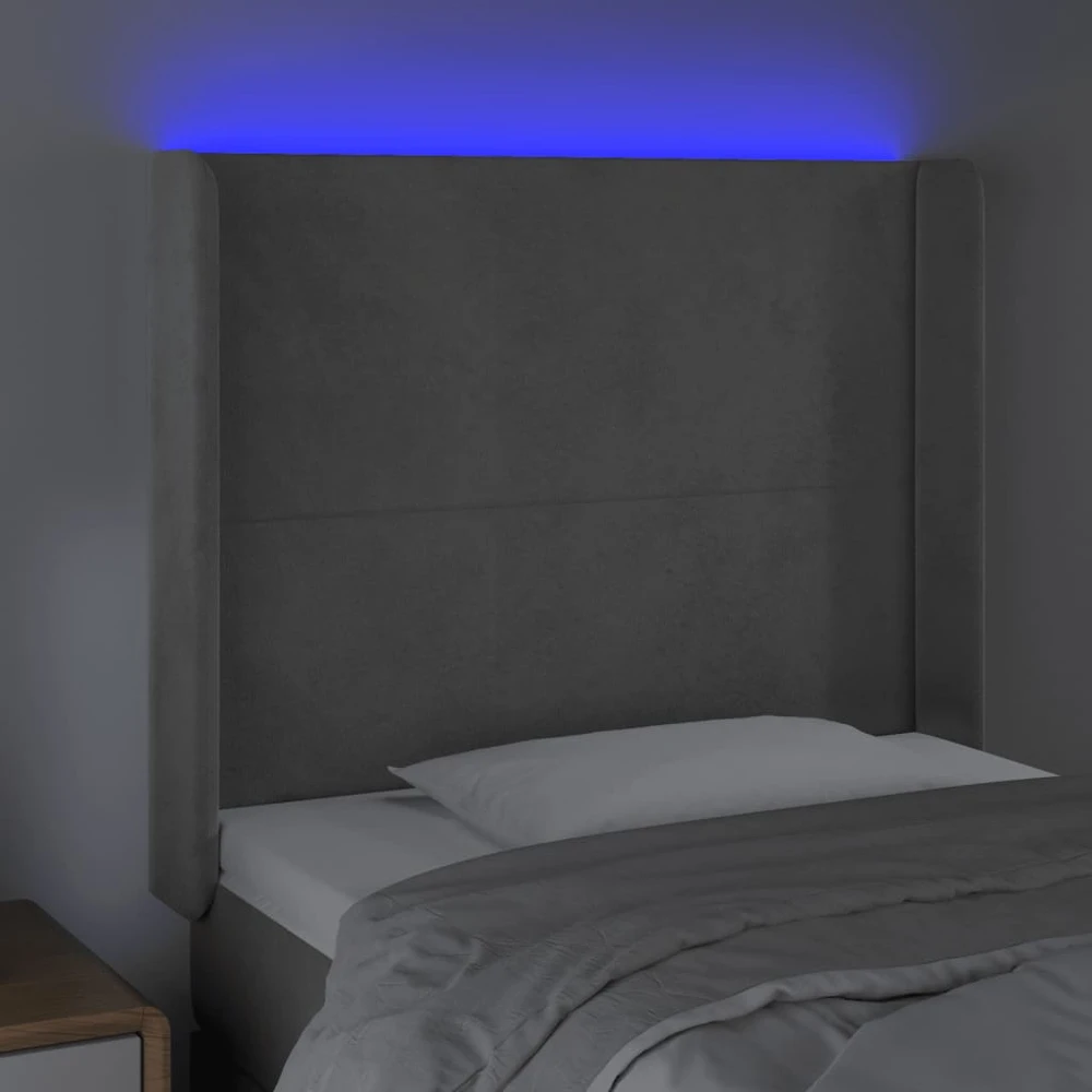 Galvūgalis su LED, šviesiai pilkas, 103x16x118/128cm, aksomas
