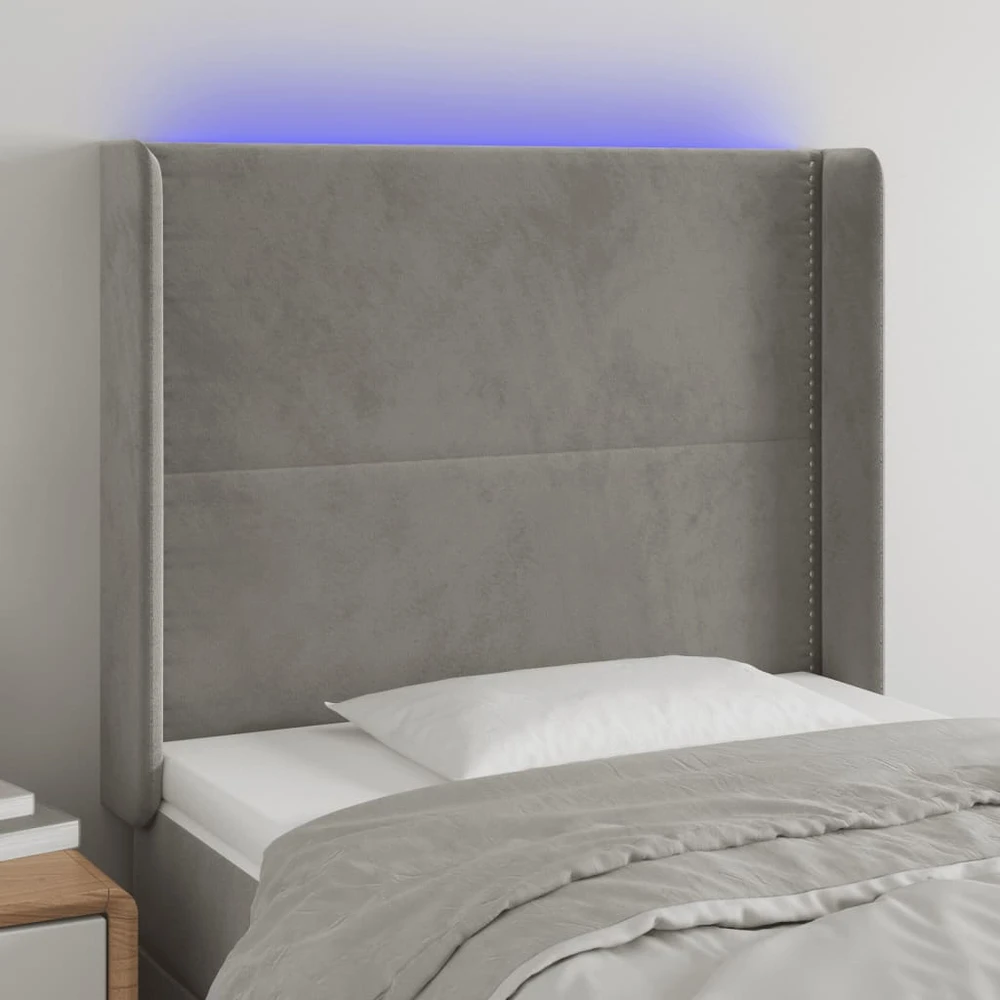 Galvūgalis su LED, šviesiai pilkas, 103x16x118/128cm, aksomas