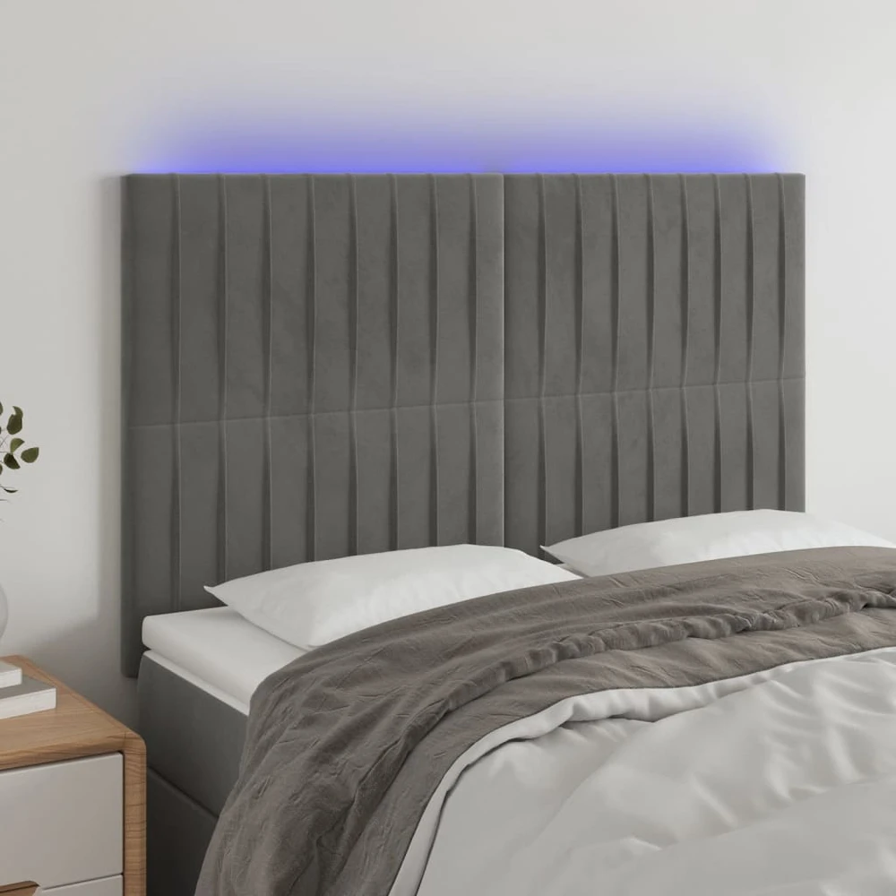 Galvūgalis su LED, šviesiai pilkas, 144x5x118/128cm, aksomas