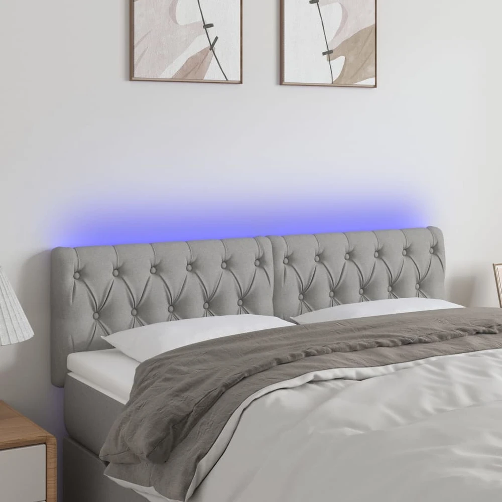 Galvūgalis su LED, šviesiai pilkas, 144x7x78/88cm, audinys