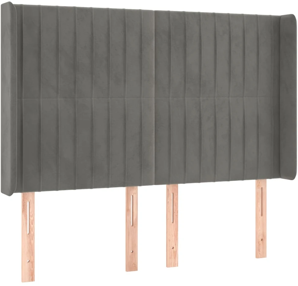 Galvūgalis su LED, šviesiai pilkas, 147x16x118/128cm, aksomas