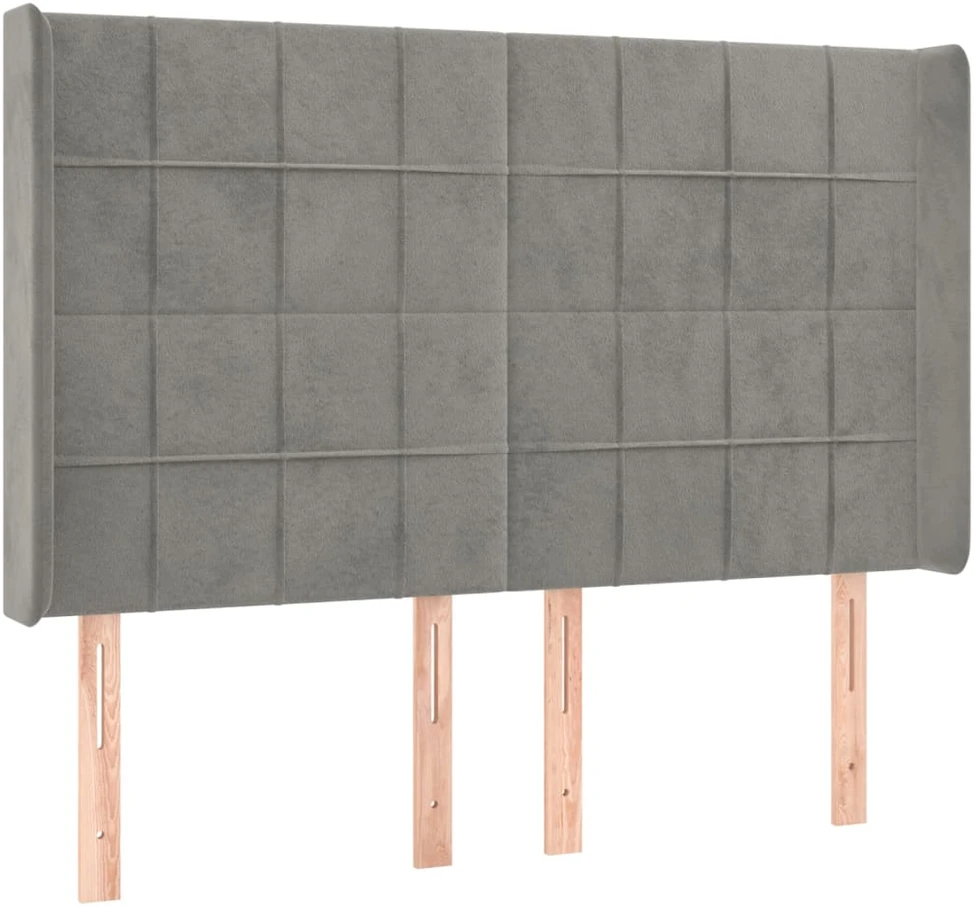 Galvūgalis su LED, šviesiai pilkas, 147x16x118/128cm, aksomas