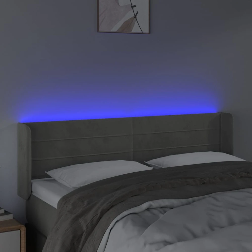 Galvūgalis su LED, šviesiai pilkas, 147x16x78/88cm, aksomas