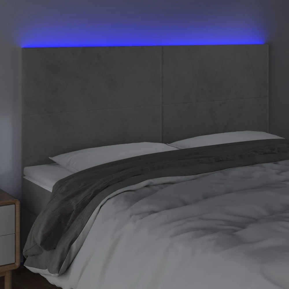 Galvūgalis su LED, šviesiai pilkas, 160x5x118/128cm, aksomas