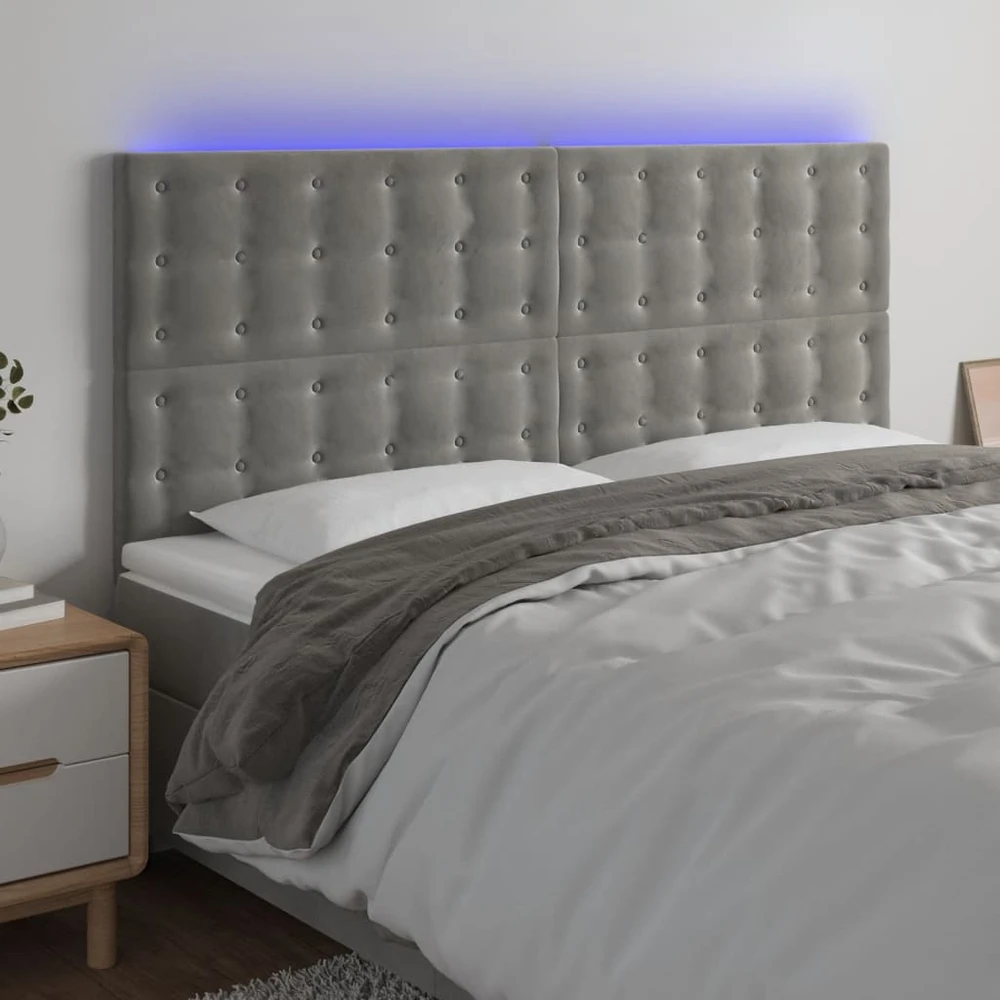 Galvūgalis su LED, šviesiai pilkas, 160x5x118/128cm, aksomas