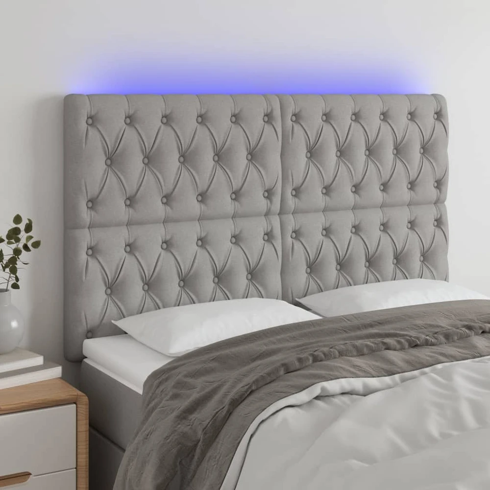 Galvūgalis su LED, šviesiai pilkas, 160x7x118/128cm, audinys