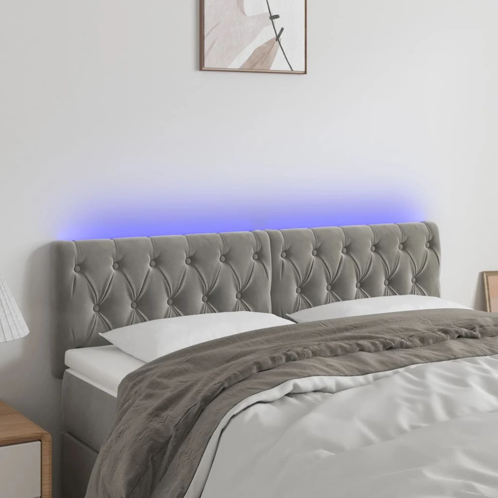 Galvūgalis su LED, šviesiai pilkas, 160x7x78/88cm, aksomas