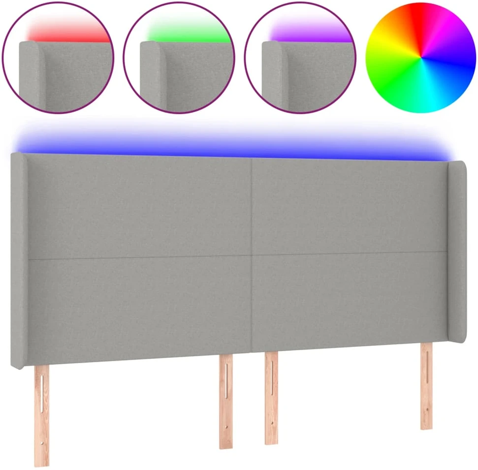 Galvūgalis su LED, šviesiai pilkas, 163x16x118/128cm, audinys