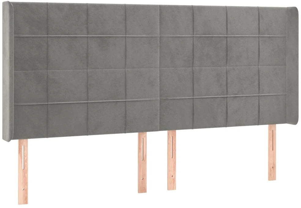 Galvūgalis su LED, šviesiai pilkas, 163x16x118/128cm, aksomas