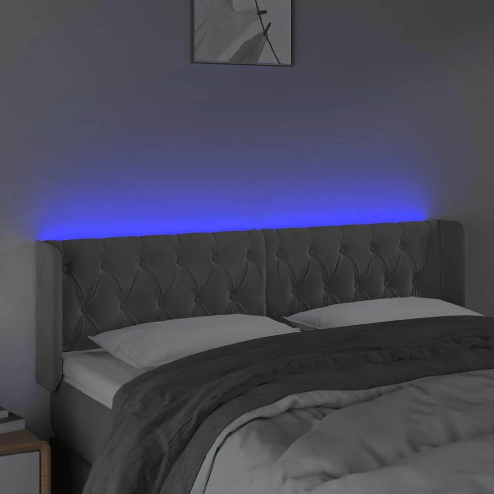 Galvūgalis su LED, šviesiai pilkas, 163x16x78/88cm, aksomas