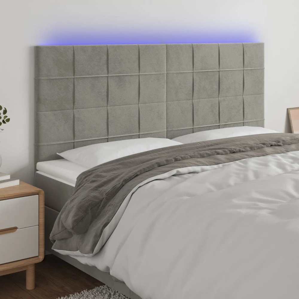 Galvūgalis su LED, šviesiai pilkas, 180x5x118/128cm, aksomas