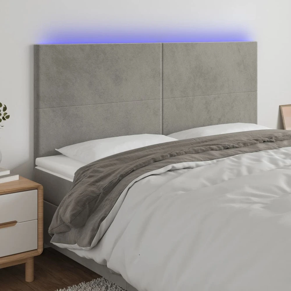 Galvūgalis su LED, šviesiai pilkas, 180x5x118/128cm, aksomas