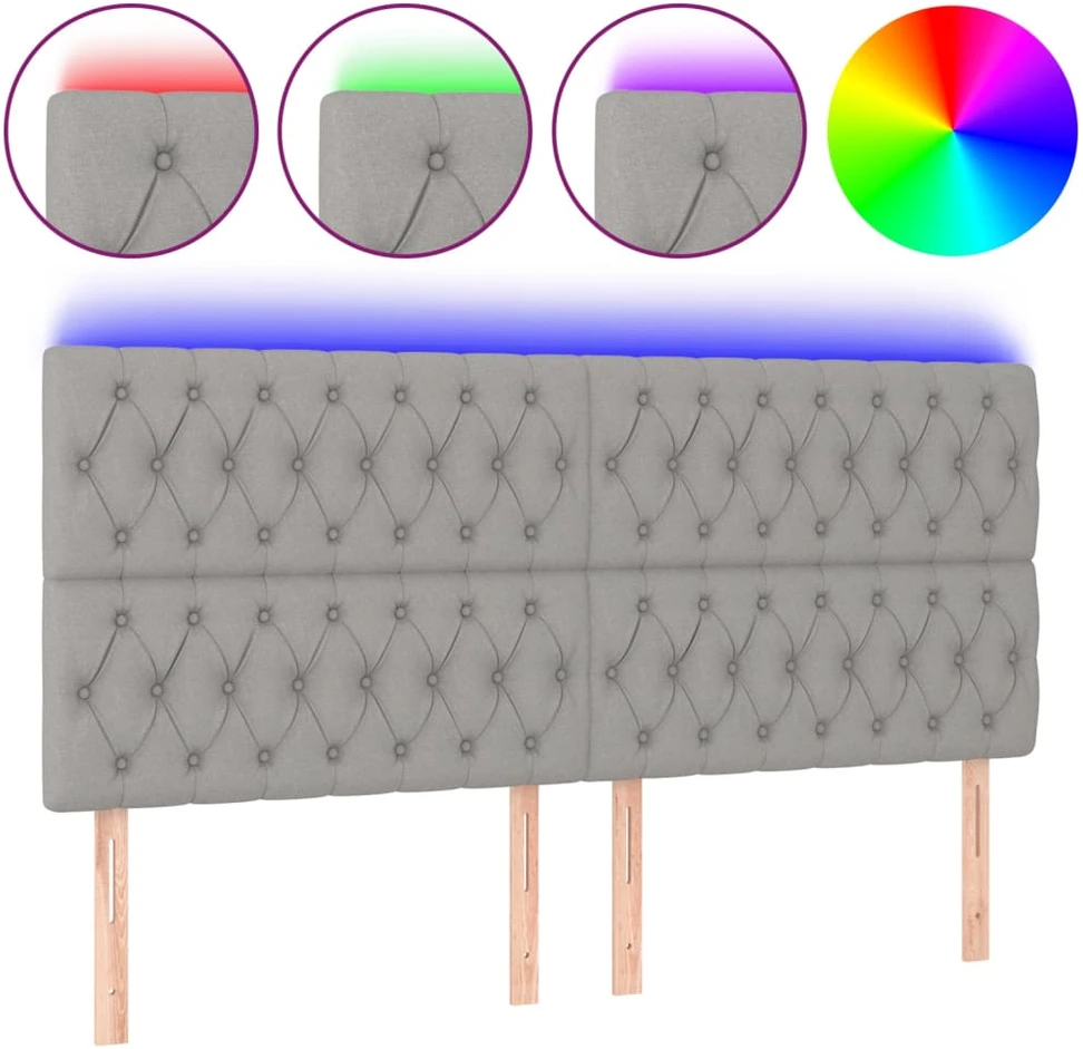 Galvūgalis su LED, šviesiai pilkas, 180x7x118/128cm, audinys