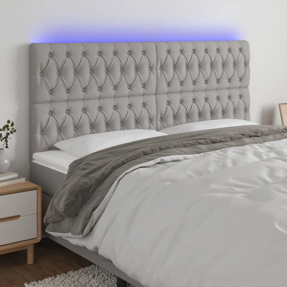 Galvūgalis su LED, šviesiai pilkas, 180x7x118/128cm, audinys