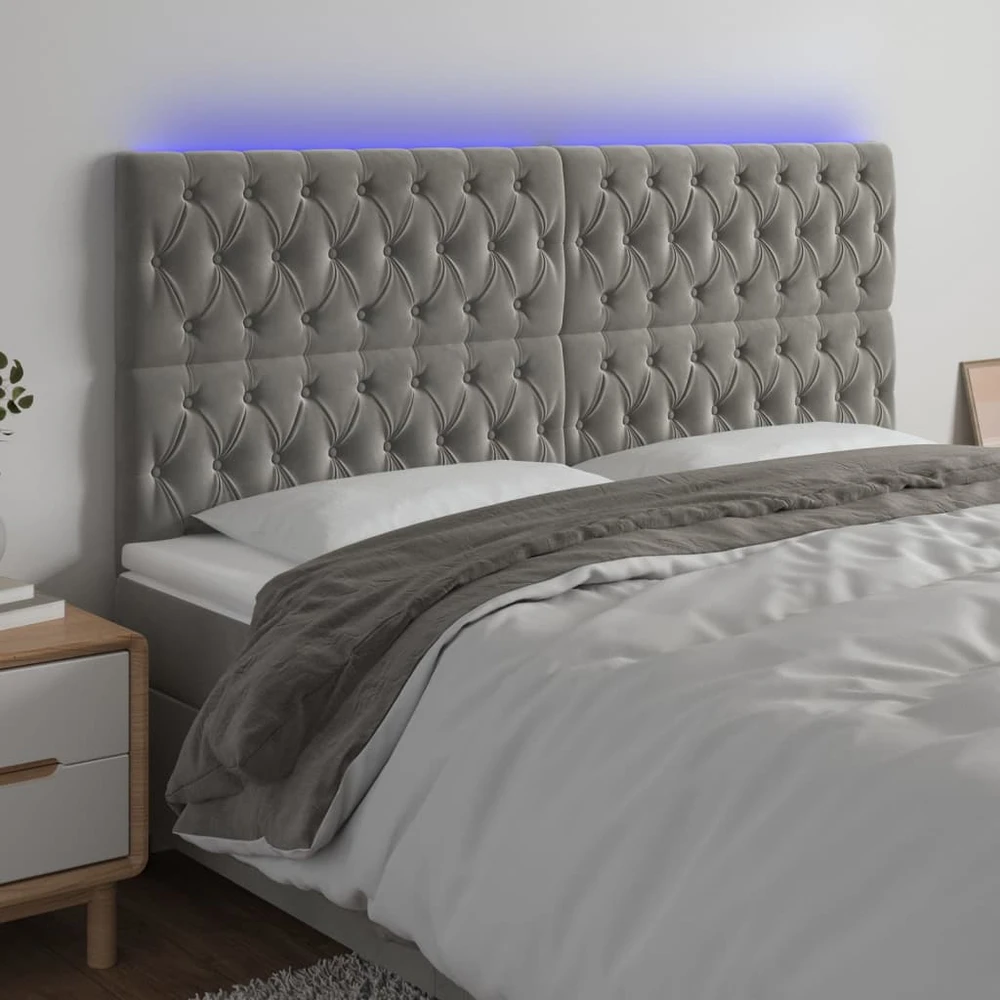Galvūgalis su LED, šviesiai pilkas, 180x7x118/128cm, aksomas