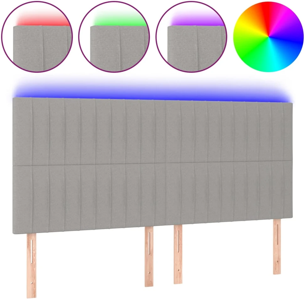 Galvūgalis su LED, šviesiai pilkas, 200x5x118/128cm, audinys