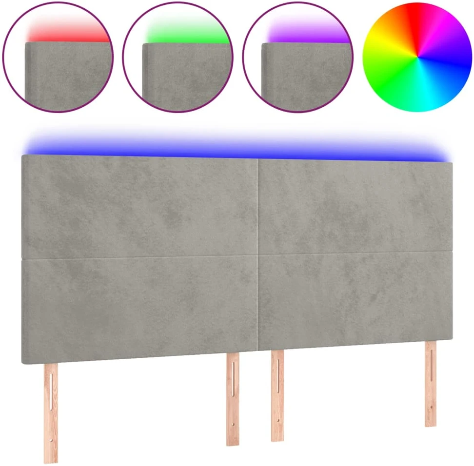 Galvūgalis su LED, šviesiai pilkas, 200x5x118/128cm, aksomas