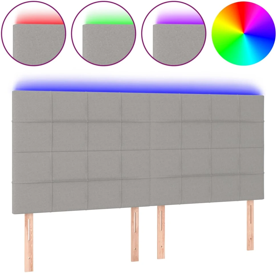 Galvūgalis su LED, šviesiai pilkas, 200x5x118/128cm, audinys