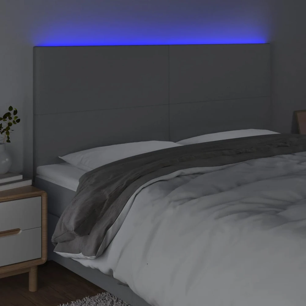 Galvūgalis su LED, šviesiai pilkas, 200x5x118/128cm, audinys