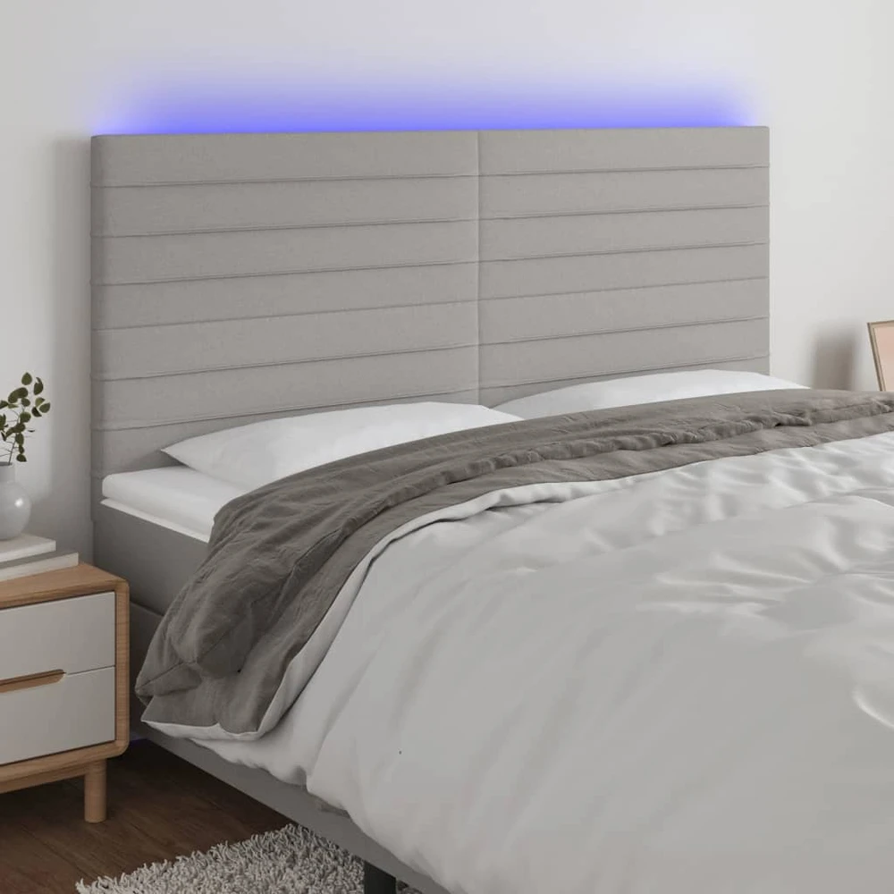 Galvūgalis su LED, šviesiai pilkas, 200x5x118/128cm, audinys