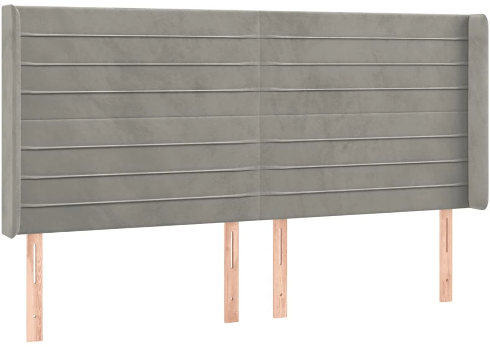 Galvūgalis su LED, šviesiai pilkas, 203x16x118/128cm, aksomas