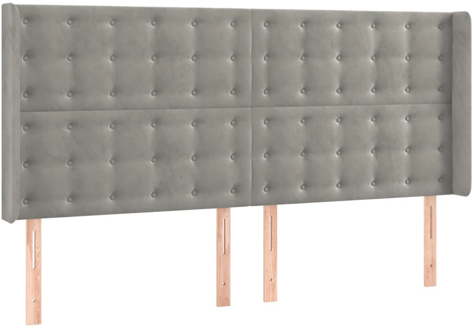Galvūgalis su LED, šviesiai pilkas, 203x16x118/128cm, aksomas