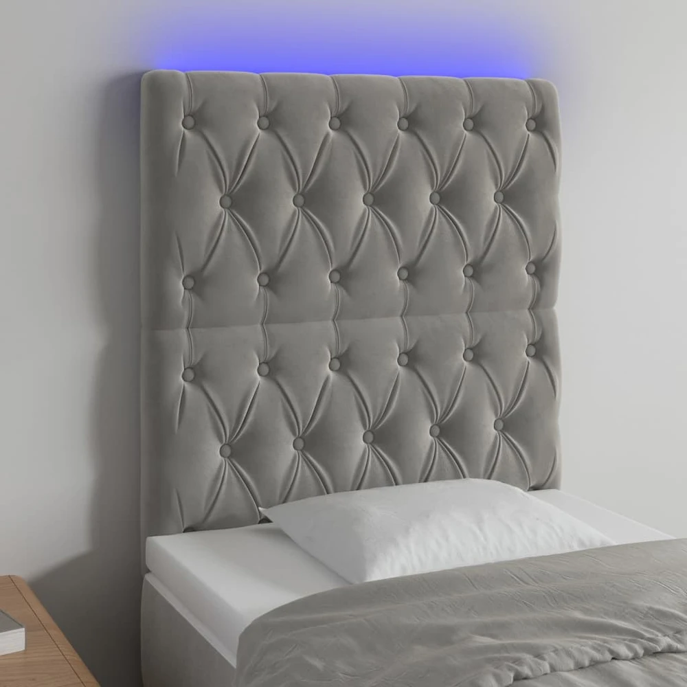 Galvūgalis su LED, šviesiai pilkas, 80x7x118/128cm, aksomas