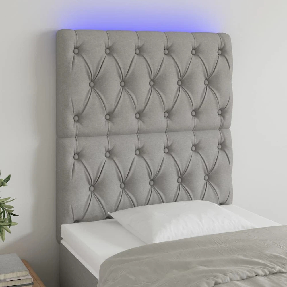 Galvūgalis su LED, šviesiai pilkas, 80x7x118/128cm, audinys