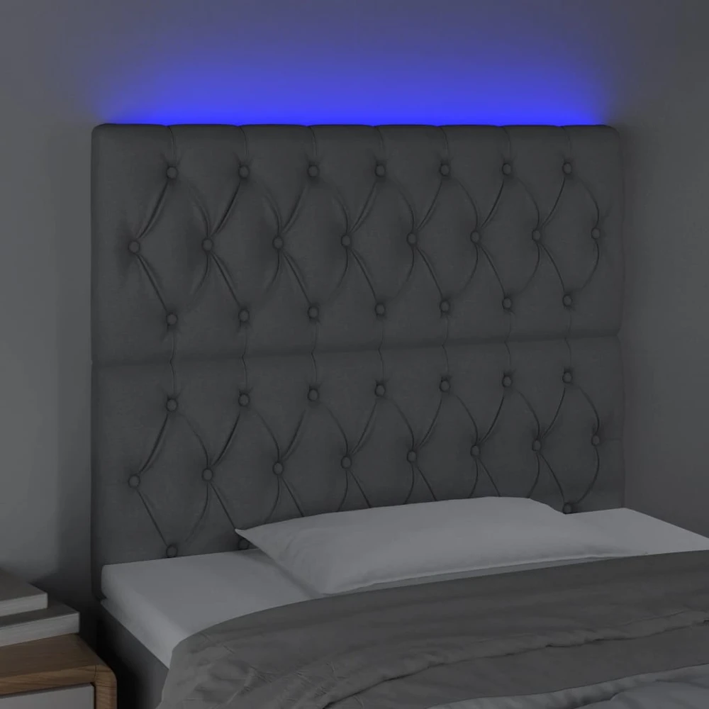 Galvūgalis su LED, šviesiai pilkas, 90x7x118/128cm, audinys